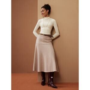 OGL Wool-like Cash Soft Flared Maxi Skirt in Heather Oatmeal XS NWT